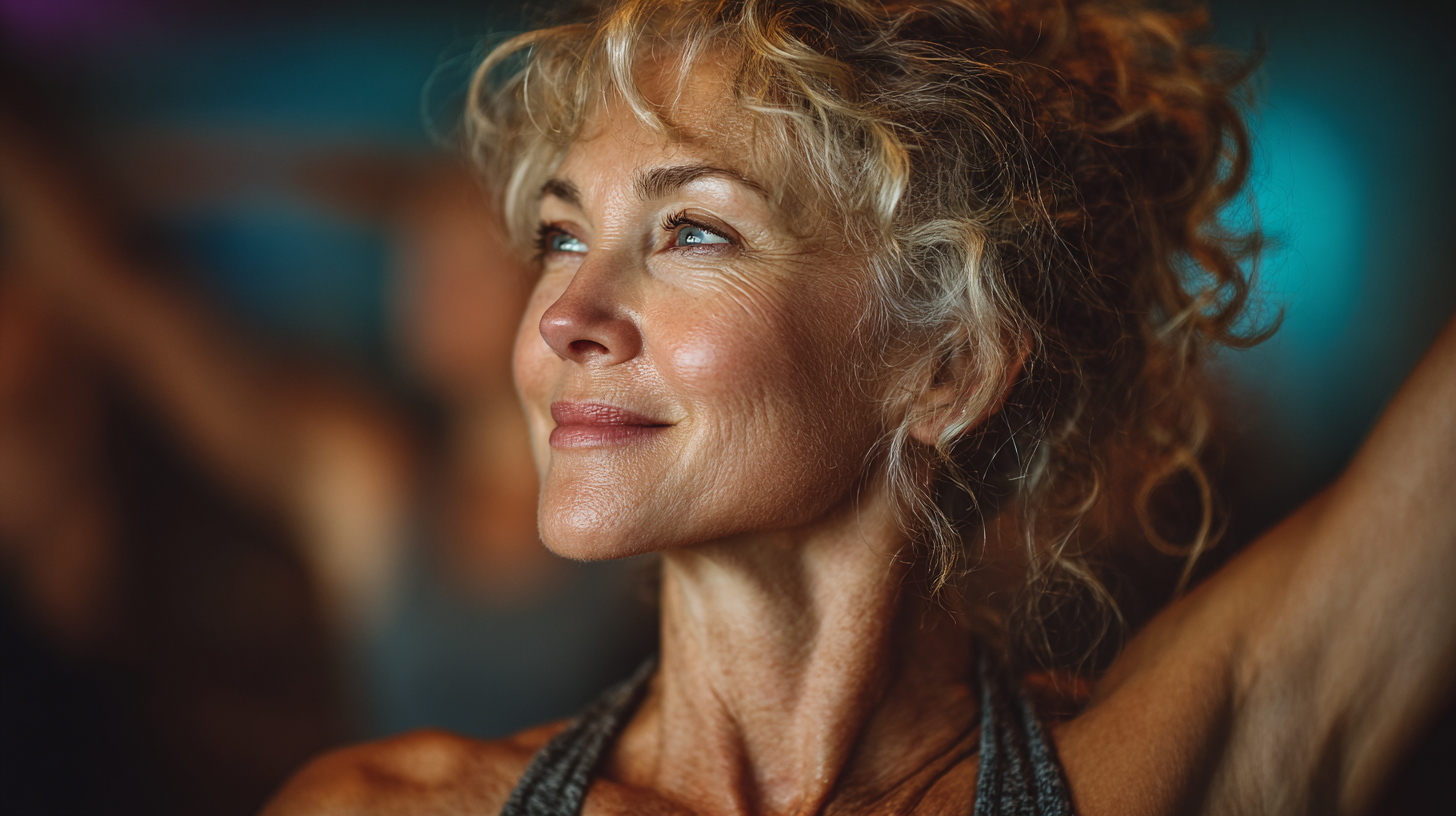 Възрастна жена прави упражнения за гъвкавост